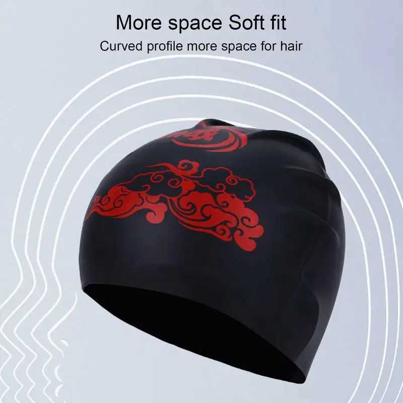 Silicone swimming cap suitable for adults men women Chinese style swimming cap long thick curly hair weaving soft swimming cap CL241009