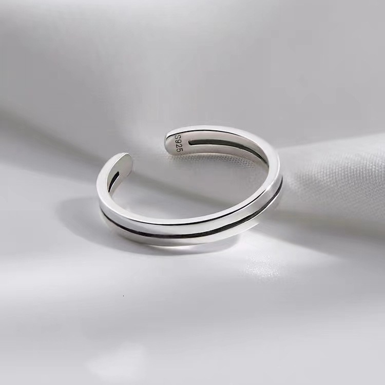 Silver plated double-layer niche, high-end, open mouth women's light luxury, plain ring, index finger ring