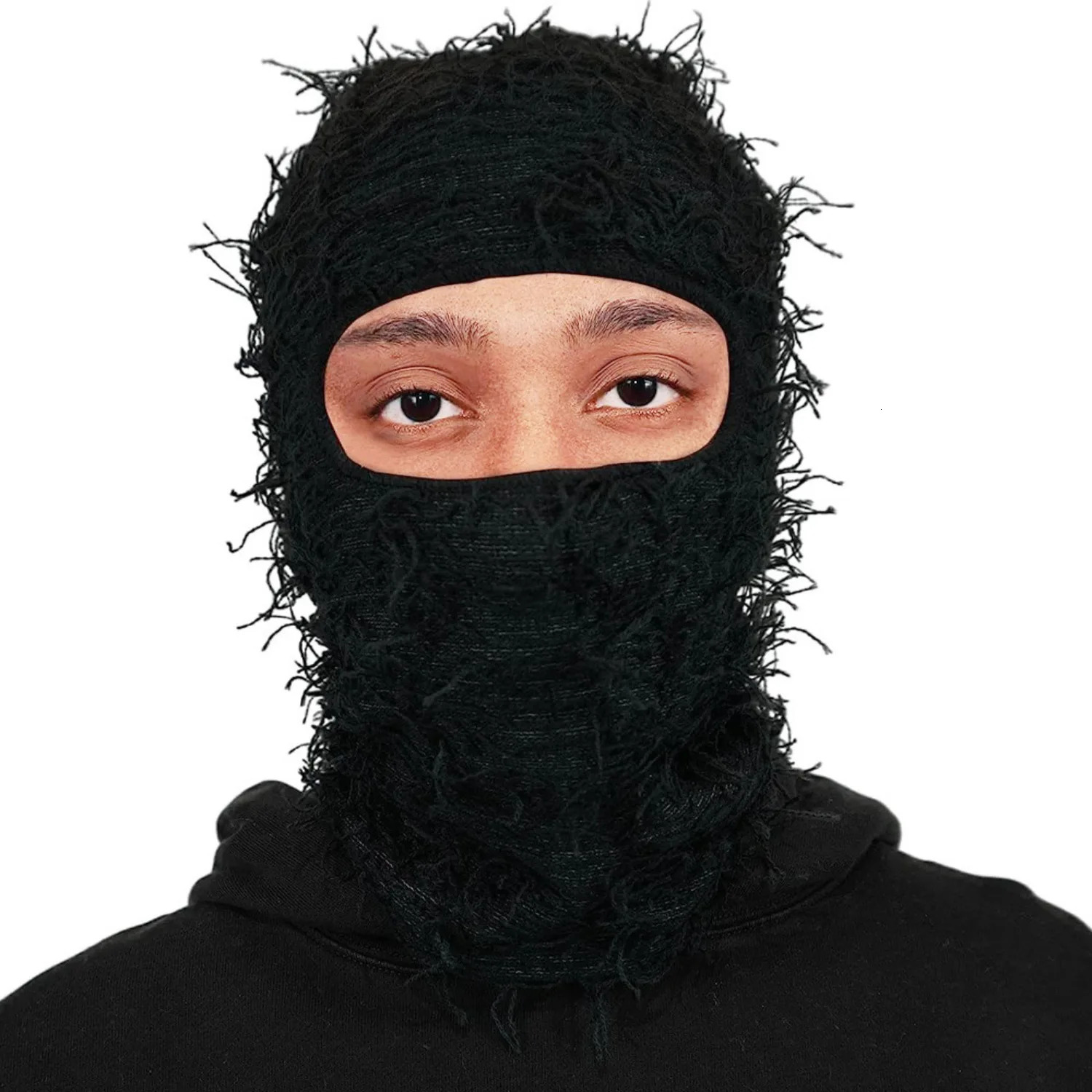 Hip Hop Balaclava Distressed Knitted Hat Full Face Ski Mask Mens Outdoor Camouflage Beanies 241009