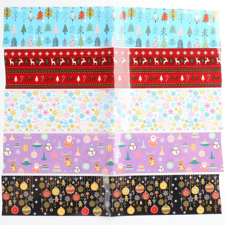10 pieces/set of Christmas nail art transfer foil stickers winter snowflakes Santa Claus slider paper Year decoration packaging GL2219 241008