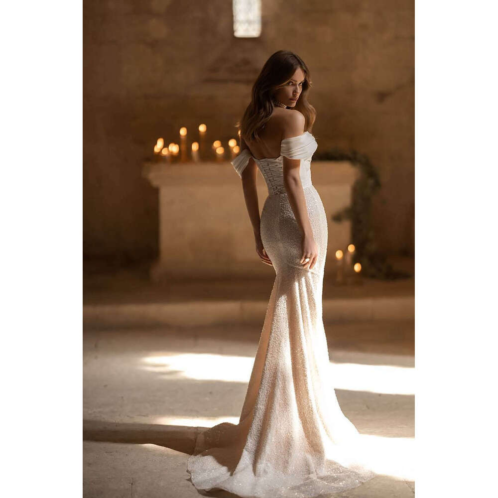 Princess Wedding Dress Mermaid Strapless Off The Shoulder Sequined Sleeveless Backless Bride Vestido De Noiva Custom Made