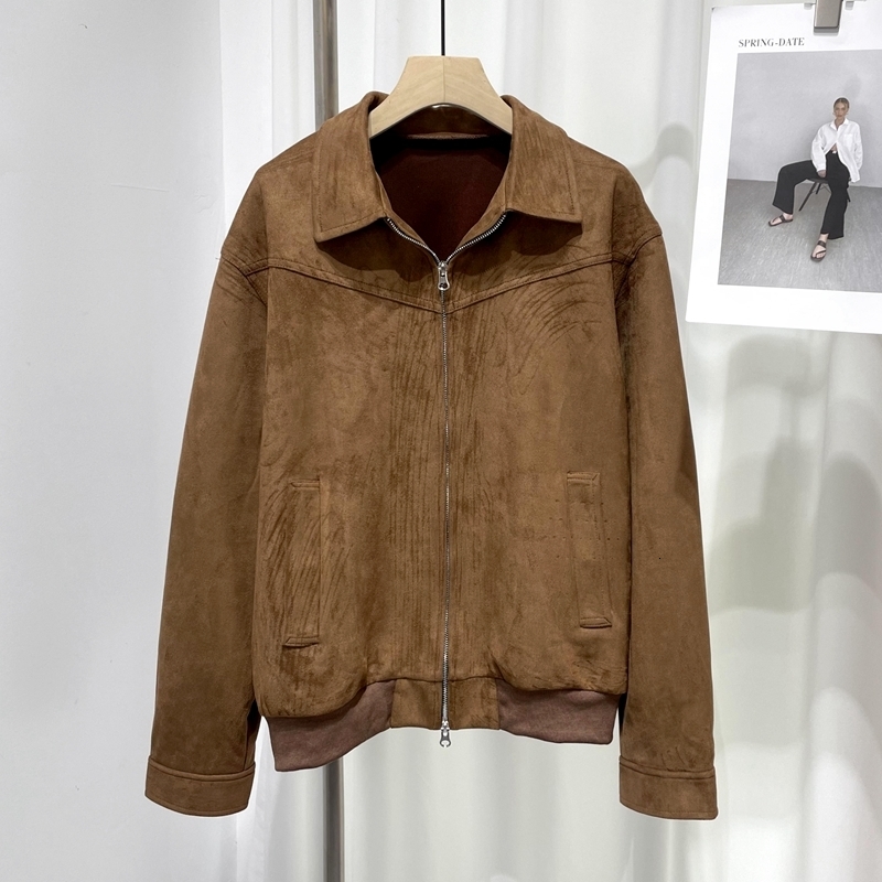 Mens Bomber Jacket Turn-down Collar Spring Retro Patchwork Zipper Pocket Short Coats Overcoat Streetwear Male Leather Jackets 240914