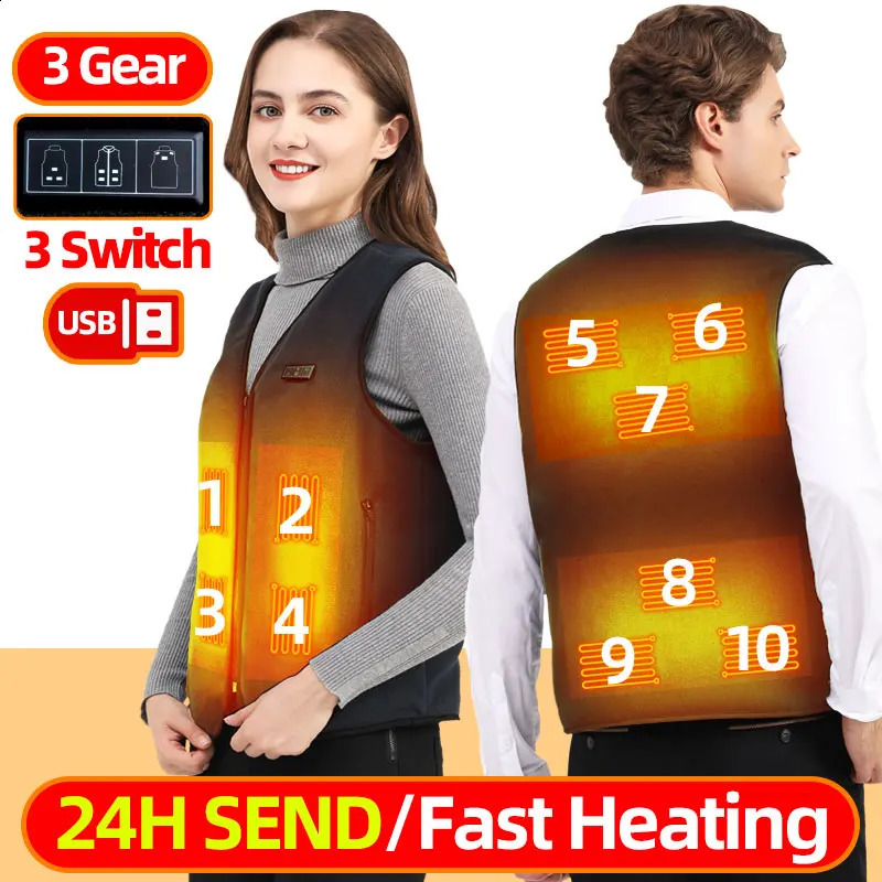 Usb Heated Vest Men Women Rechargeable Warming Self Heating Vest Fleece Electric Heated Jacket Clothing Thermal Waistcoat 241007