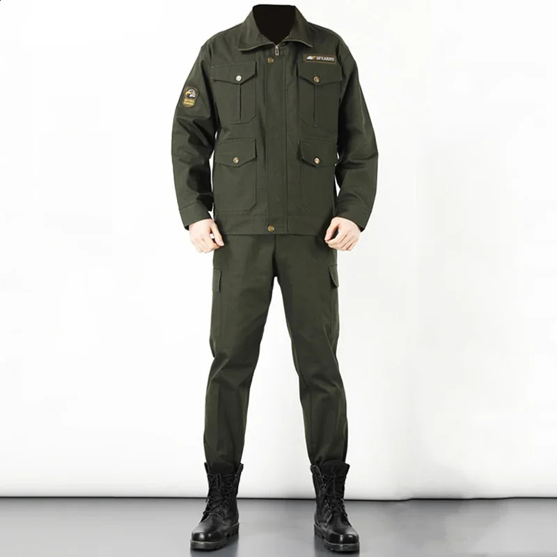Outdoor Labor Insurance Clothing Cotton Spring/Summer Mens Work Clothes Wear resistant Welding Jacket Pants Set 240925