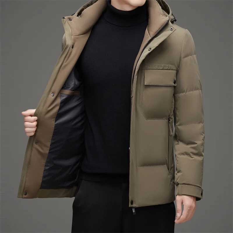 Winter Men Hooded Puffer Parkas Black Beige Khaki White Duck Down Basic Coat Hood Detachable Design Outerwear Thermal Jackets LX241009