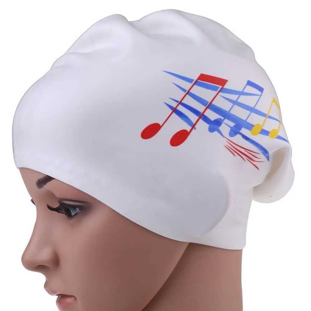 New Womens Large Silicone Waterproof Adult Printed Swimming Cap Swimming Pool Cap Long Hair Earrings Flexible Glasses Elastic 2021 CL241009