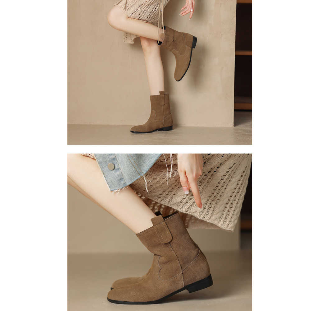Round Toe Fashion Boots Flat Bottomed Short Boots For Women Autumn Winter Martin Boots Western Denim Boots Low Heeled Womens Shoes 240826