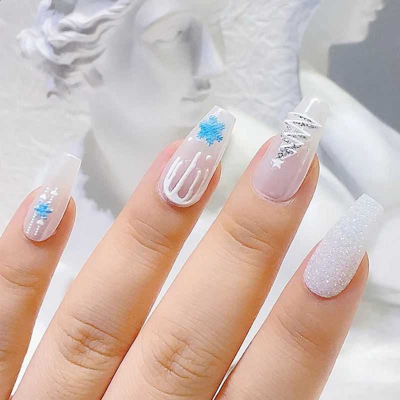 1pc Nail Explosion Embossed Stickers White Snowflake Nail Stickers Winter Christmas Nail Art Stickers 241008