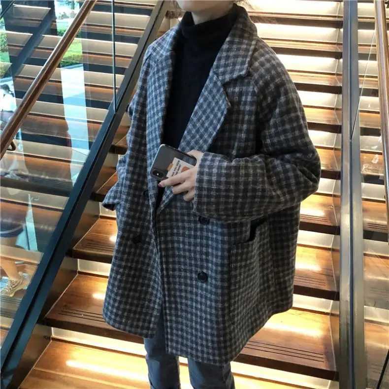 Checked Suit Woolen Coat Woolen For WomenS Autumn Winter Overcoat Korean Fashion Mid Length Coat For WomenS ClothingX241009