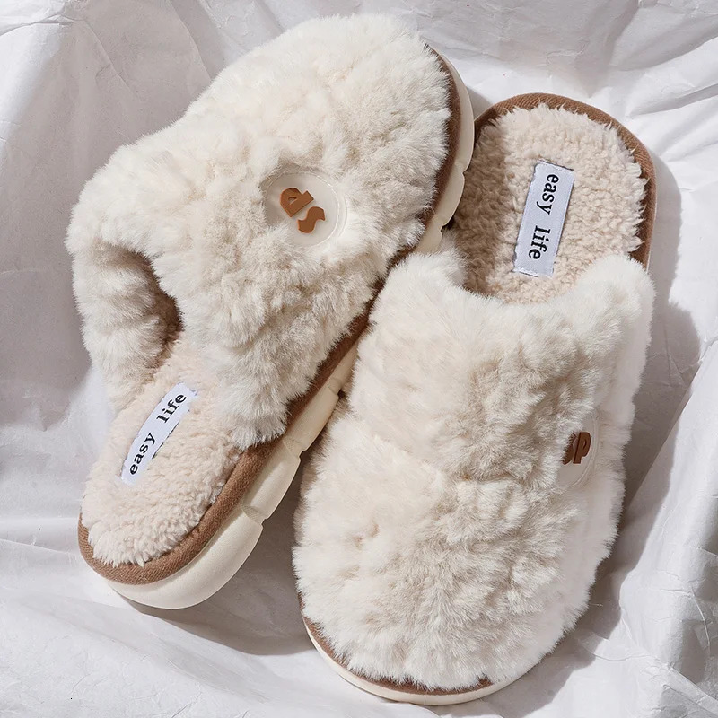 Winter indoor large-sized comfortable and warm cotton shoes soft fur solid color half pack household cotton slippers 241007