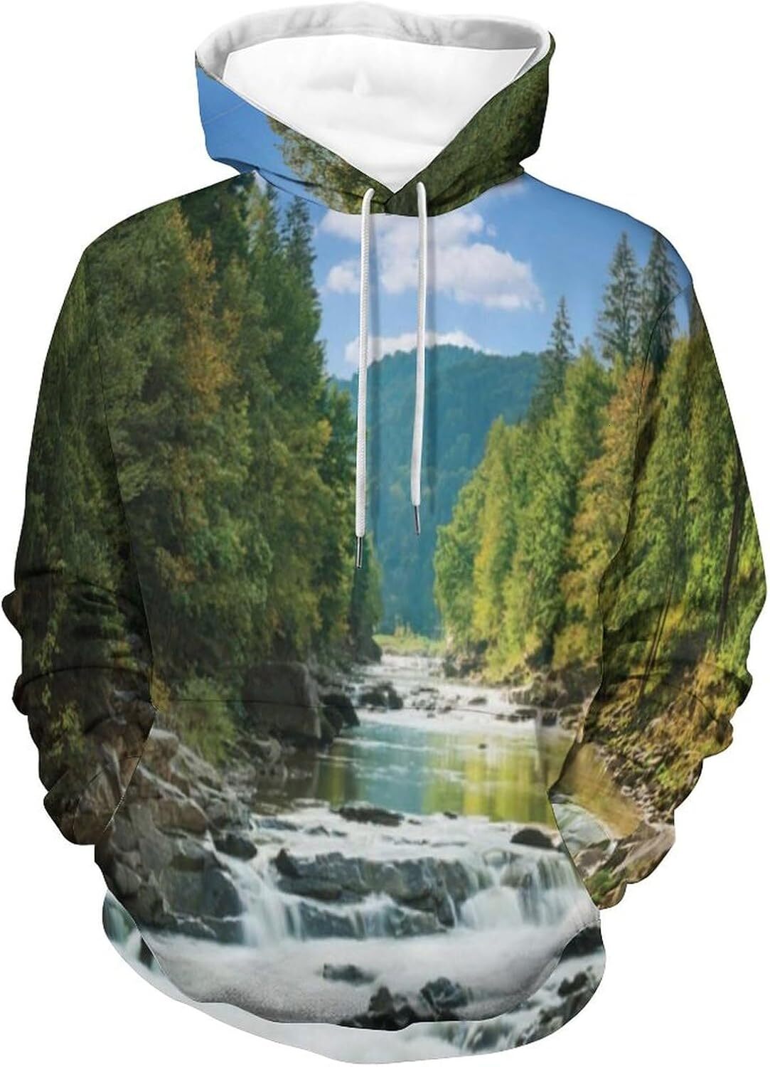Hoodie for Mens Womens Mens Unisex Novelty Hoodies Shore of Seventh Lake Tree Sunbeam at Sunset Water Reflection Hooded Sweatshirt Graphic Pullover Lo