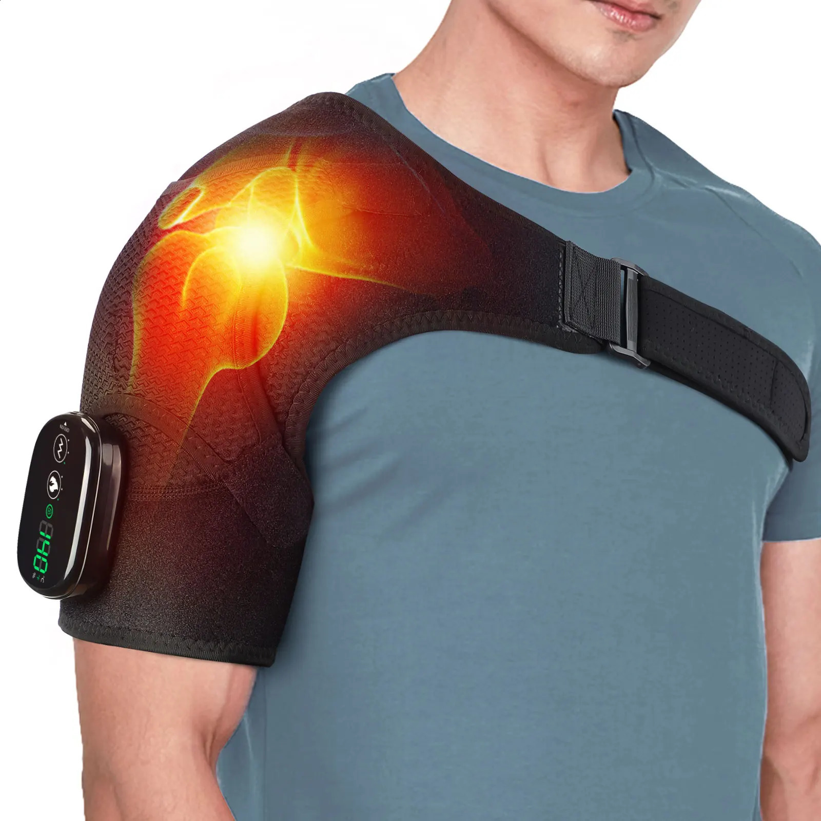 2-in-1 electric shoulder stand with 3-speed heating and vibration massage shoulder support massage belt 241008