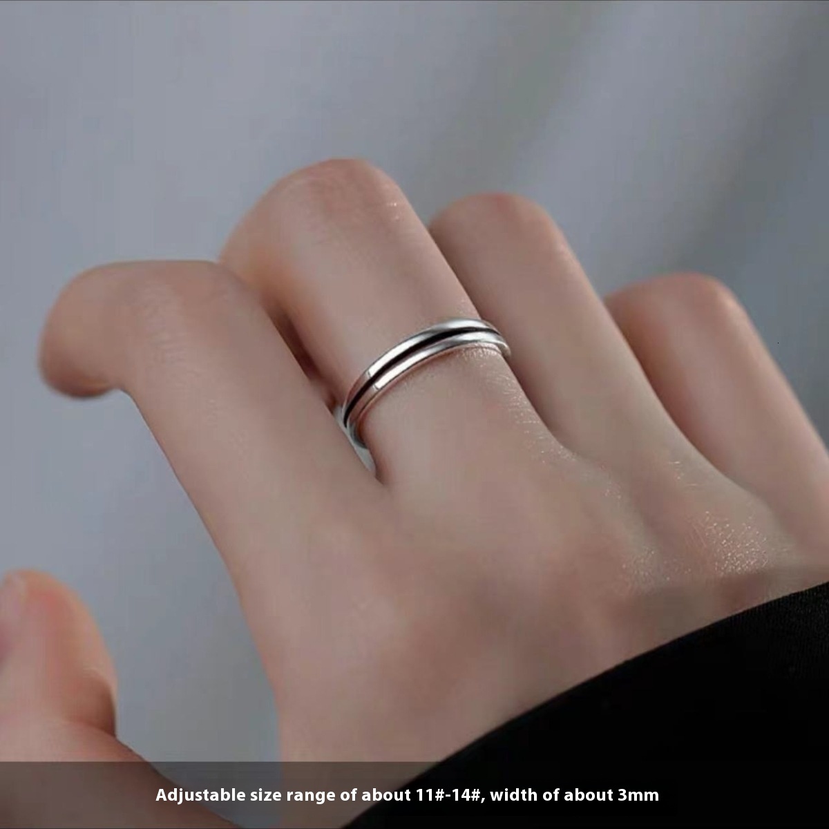 Silver plated double-layer niche, high-end, open mouth women's light luxury, plain ring, index finger ring