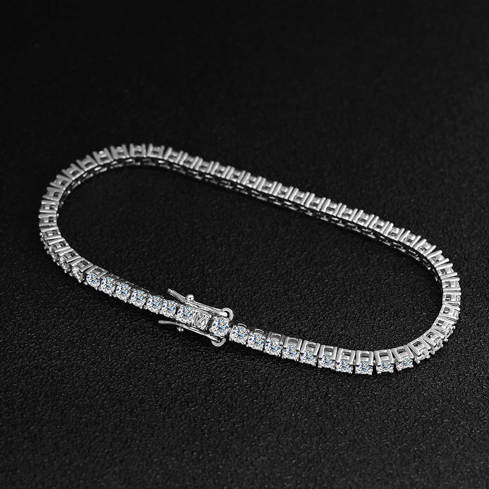KNOBSPIN 2mm D Colored Tennis Bracelet Suitable for Women and Men Sparkling Diamond Comes with GRA s925 Pure Silver Hip Hop 240912