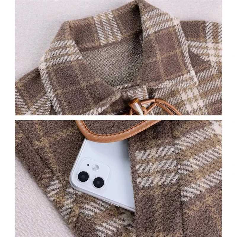 Join Together Womens Woolen Coat 2024 Spring Autumn New Korean Loose Short Jacket Plaid Outerwear Fashion Wool Coats Lady 4XLX241009