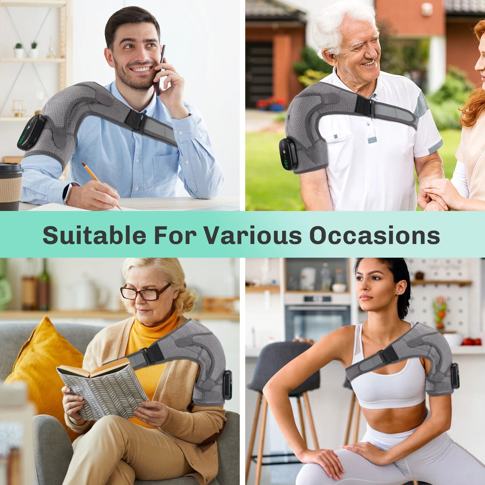 Shoulder massager with heating and compression suitable for men women electric cordless vibration massager USB heater back stand 241008