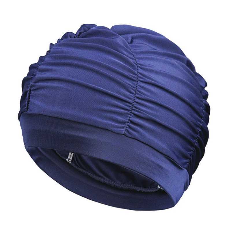 High elasticity polyamide and womens swimming cap independent breathable pleated swimming cap adult cloth cap CL241009