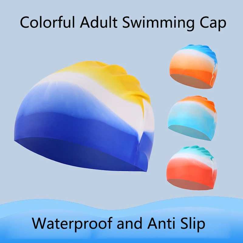 Neutral waterproof silicone swimming cap for women high elasticity and flexible protection for ears and hair sports swimming pool cap CL241009