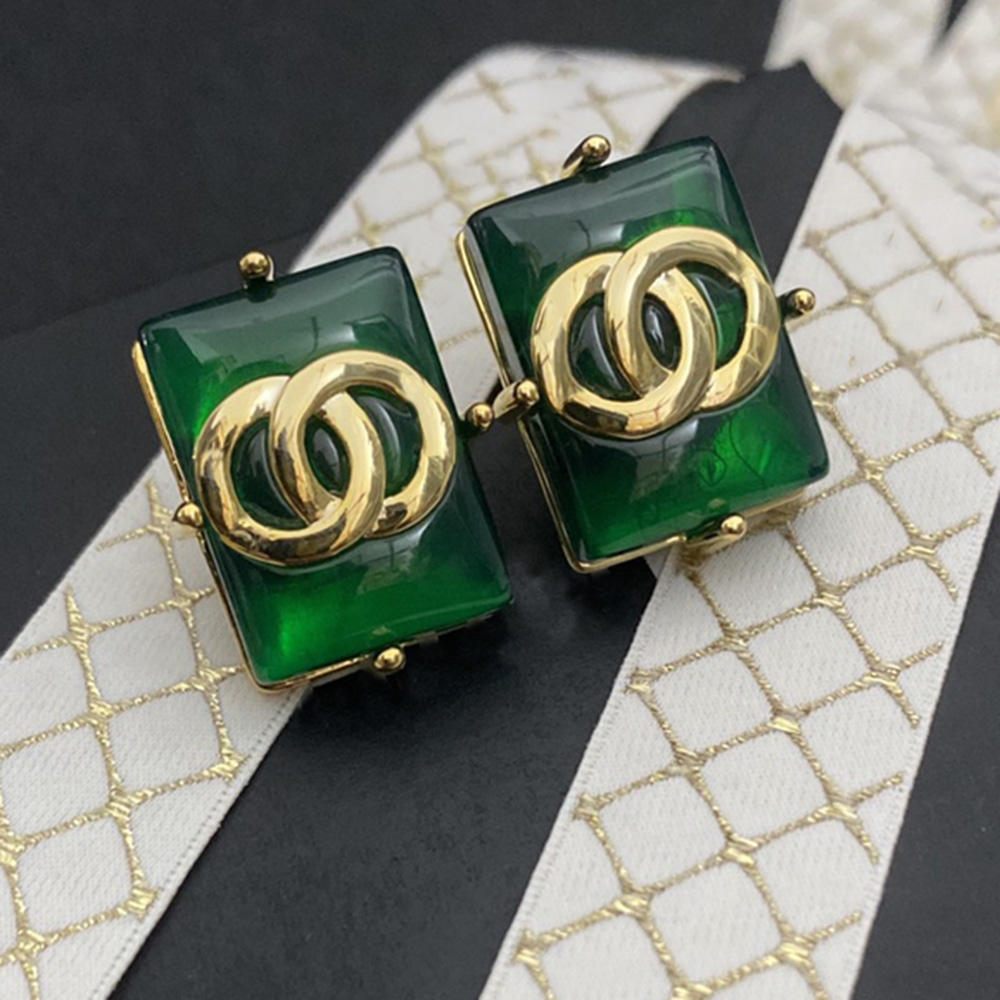 Never Fading Charm Style Rectangle Design Ear Stud Earrings Real Gold Brass Copper Stamp Letter Earring Fashion Womens Elegance Wedding Party Jewelry Accessories