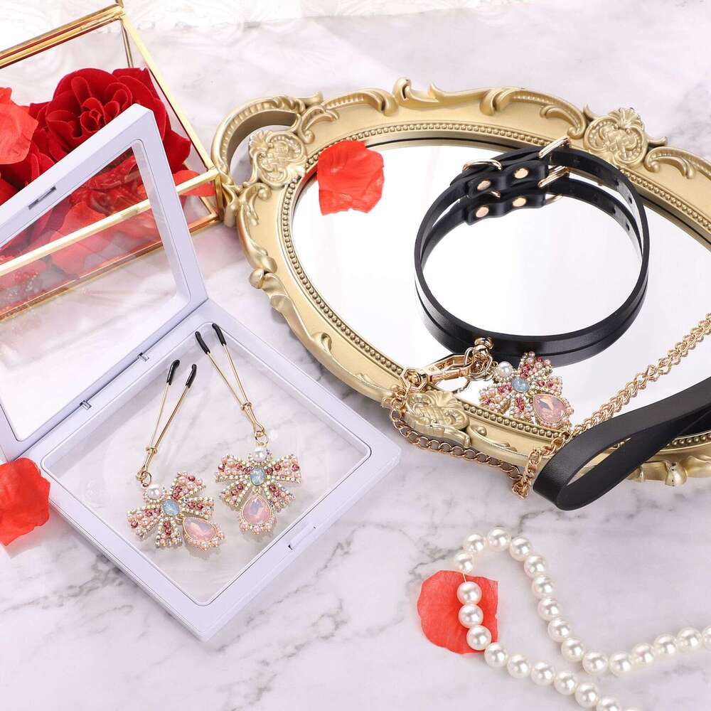 SM Props Diamond Set Butterfly Sex Milk Clip Female Slave Training Zircon Pendant Traction Collar SM Sex Toys Delivery