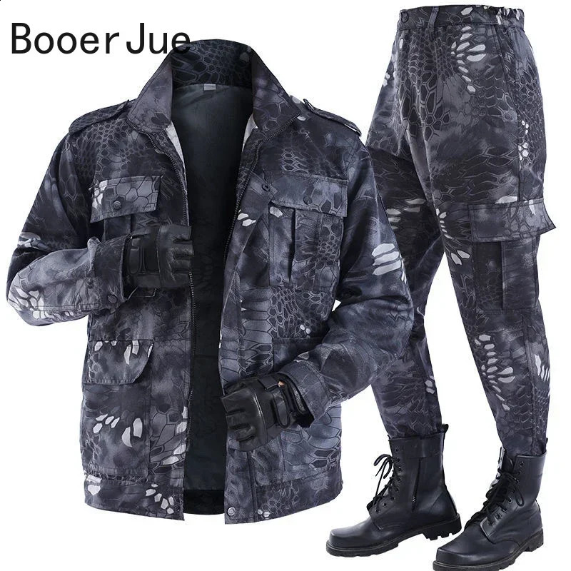 Black Python pattern wear-resistant full set of labor protection fabric mens soft rail suit outdoor set 240925