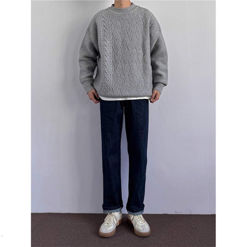 2024 New Designer Winter Button Flower Round Neck Knitted Men's Autumn/Winter Loose Casual Hoodie Solid Color Sweater