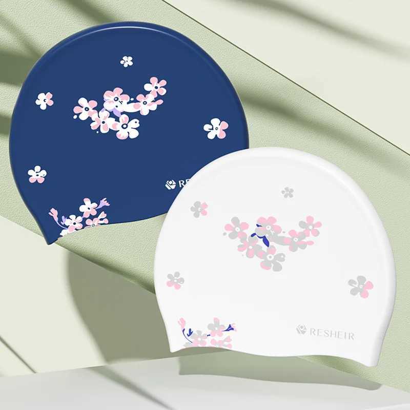 Silicone swimming cap adult fashion printing enhanced waterproof swimming cap elastic swimming cap female swimming accessories CL241009