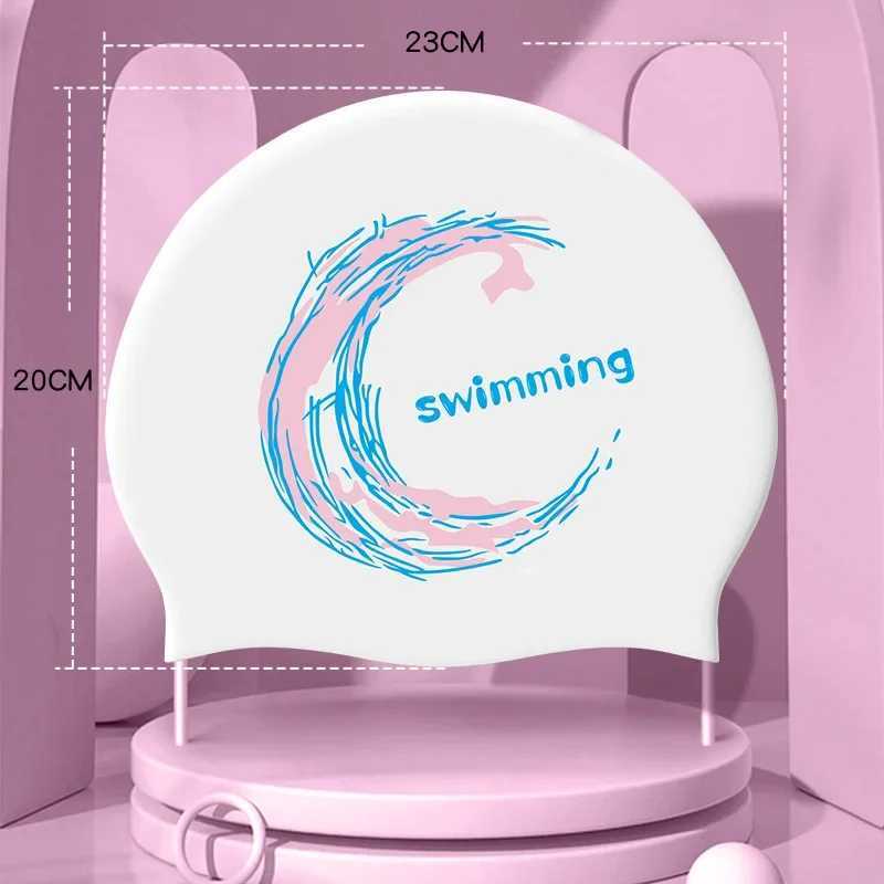 Printed swimming cap universal large-sized adult silicone swimming cap suitable for women men long hair ear protection adult swimming cap CL241009