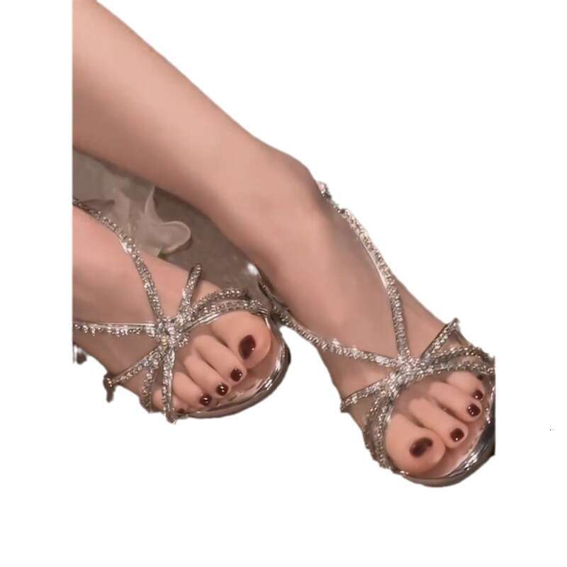 Diamond High Women's 2024 New Style With Skirt One Button Silver Fine Heels Roman Sandals, And Elegant