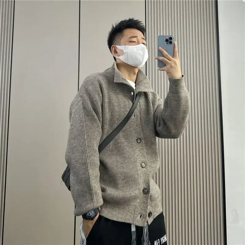 Retro autumn and winter mens sweater casual sportswear high-quality knitted cardigan wool sweater mens streetwear womens jacket 241007