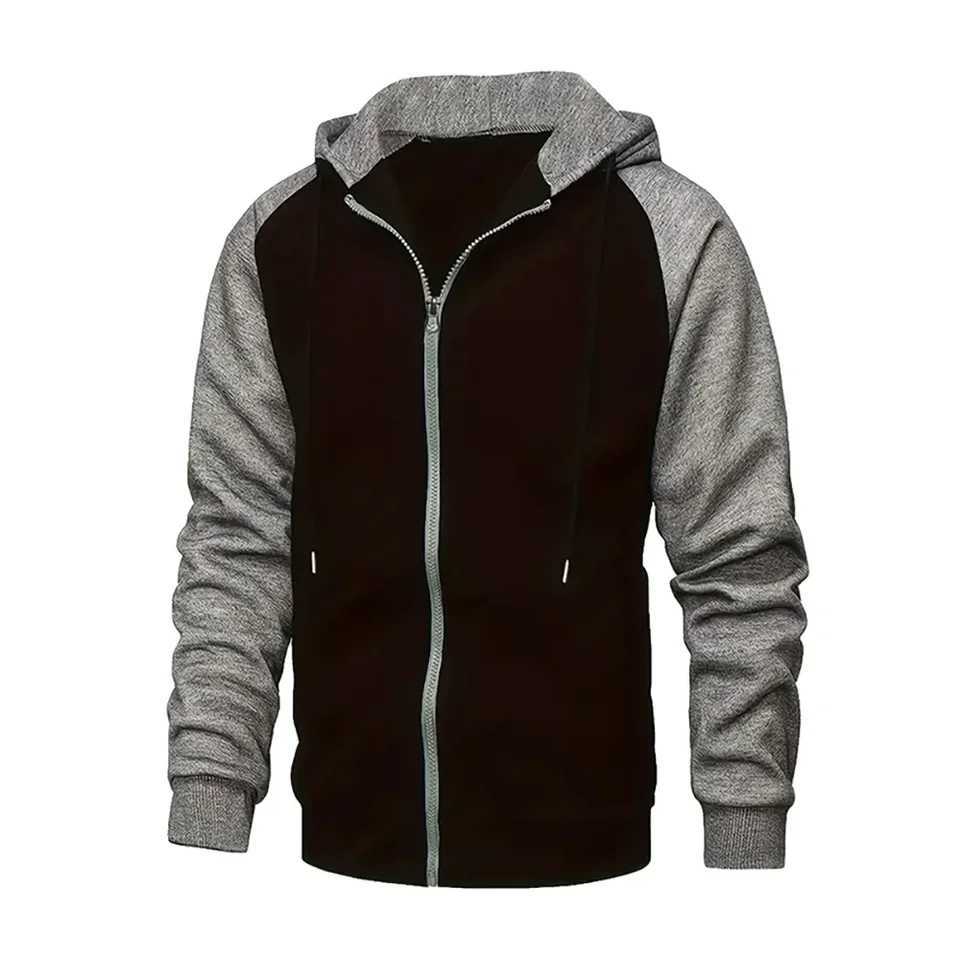 Men's Hoodies Sweatshirts New Mens Zip-Up Color Block Hoodie with Casual Stylish Durable Fall/Winter Top Raglan Sleeves Hoodies Sweatshirt Male Q