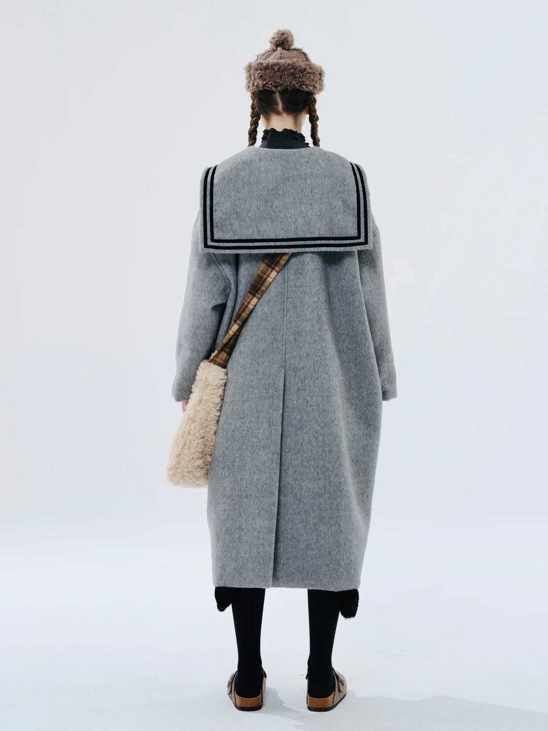 IMAKOKONI original design lapel loose navy collar pocket single breasted jacket womens coat 234402X241009