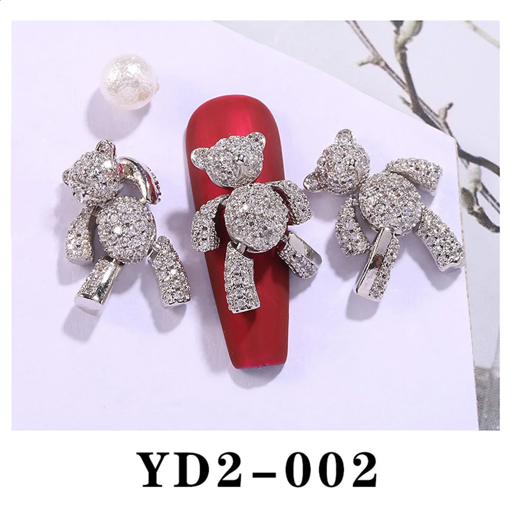 1Pc 3D Gold Bear Alloy Zircon Nail Art Crystal Nail Jewelry Water Diamond Nail Accessories Decorative Charm 241008