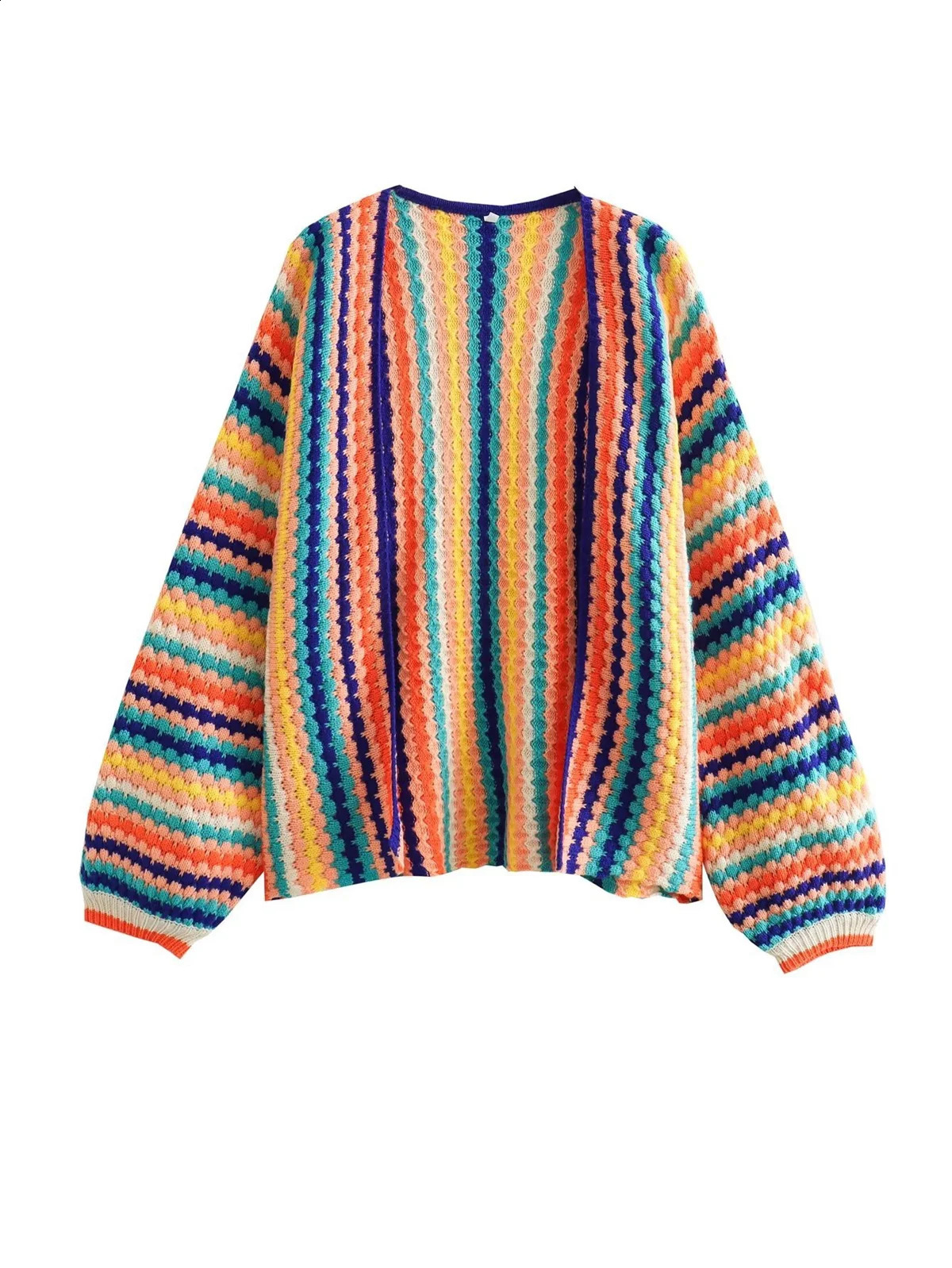 Womens Knitted Colorful Cardigan Long Sleeve Fashion Sweater 2024 Autumn Winter Loose Sweaters Casual Ethnic Style In Coats 241007