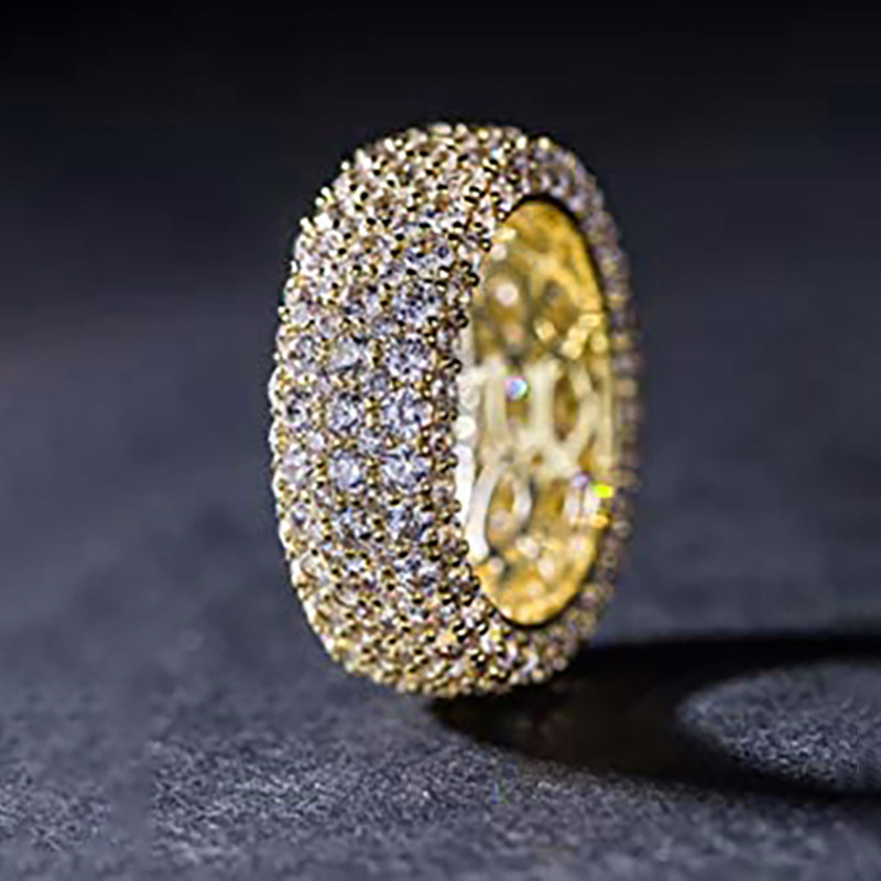 Elegant 2024 Hip Hop Wedding Rings for Women: 10KT Gold Fill, Pave White Sapphire CZ Eternity Band