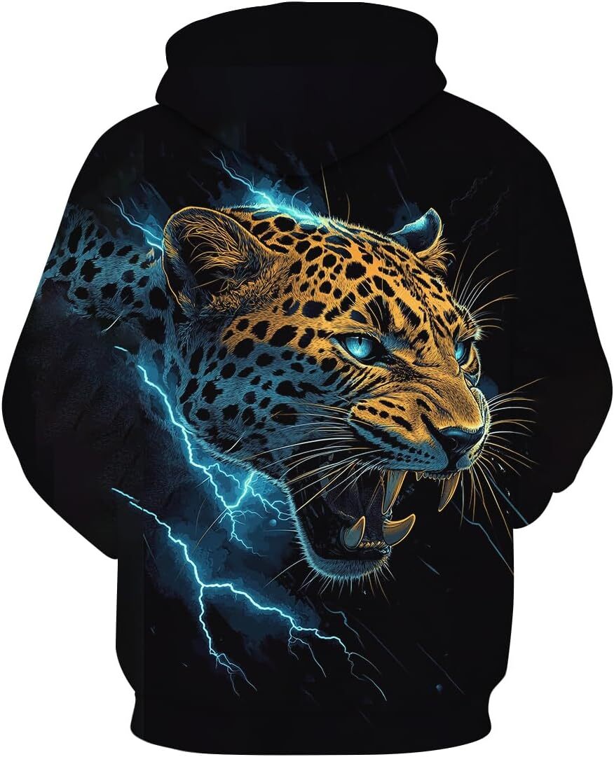 Hoodie for Mens Womens Mens Cool Animal Hoodies Novelty Leopard Graphic Hooded Sweatshirt Street Fashion Long Sleeve Hoodie Graphic Hoodies sweatshirt