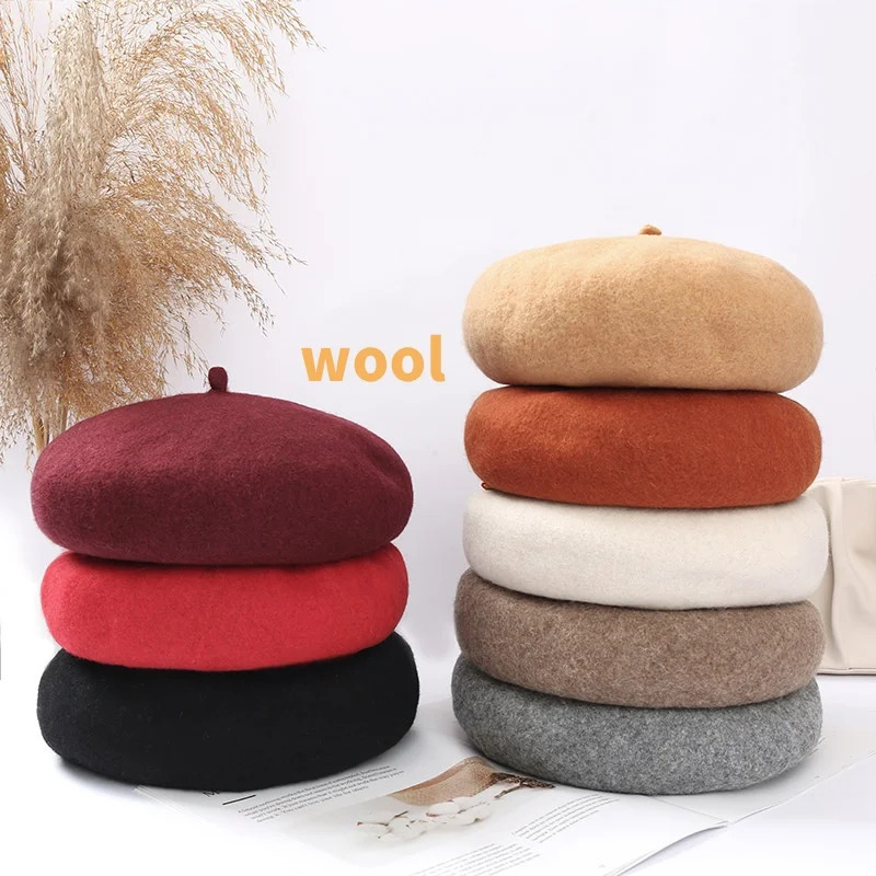 Wool Retro Beret Hepburn Fashion French Beret Womens Hat Adjustable Monochrome Outdoor Shopping Party Knitted Hat 241007