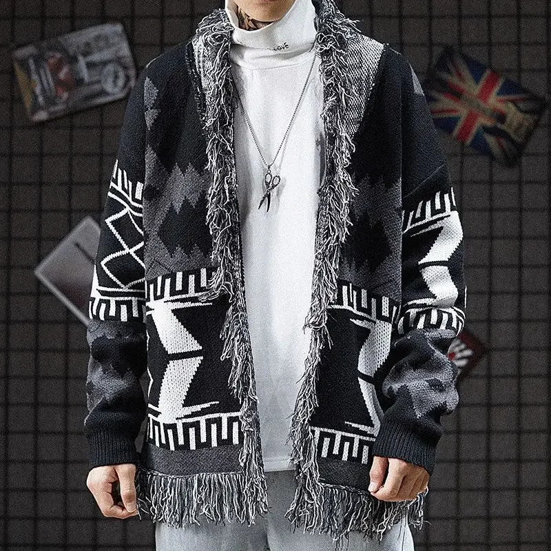 Autumn and winter knitted cardigan mens thin long sleeved jacket Korean fashion retro Y2k review mens top sweater 241007