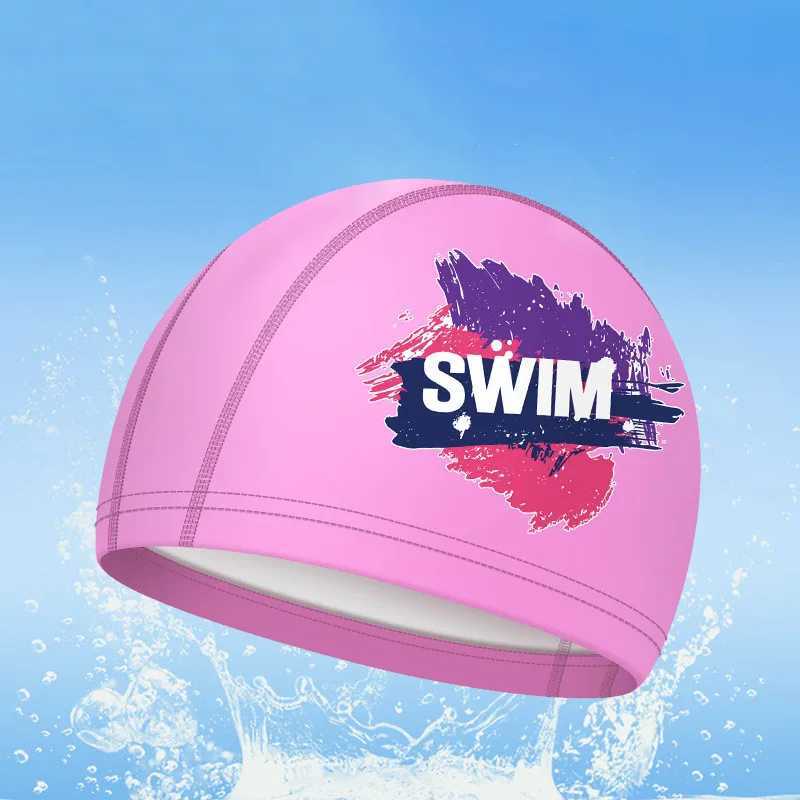 PU waterproof swimming cap long hair ear protection comfortable swimming cap large-sized adult printed swimming cap swimming pool accessories CL241009
