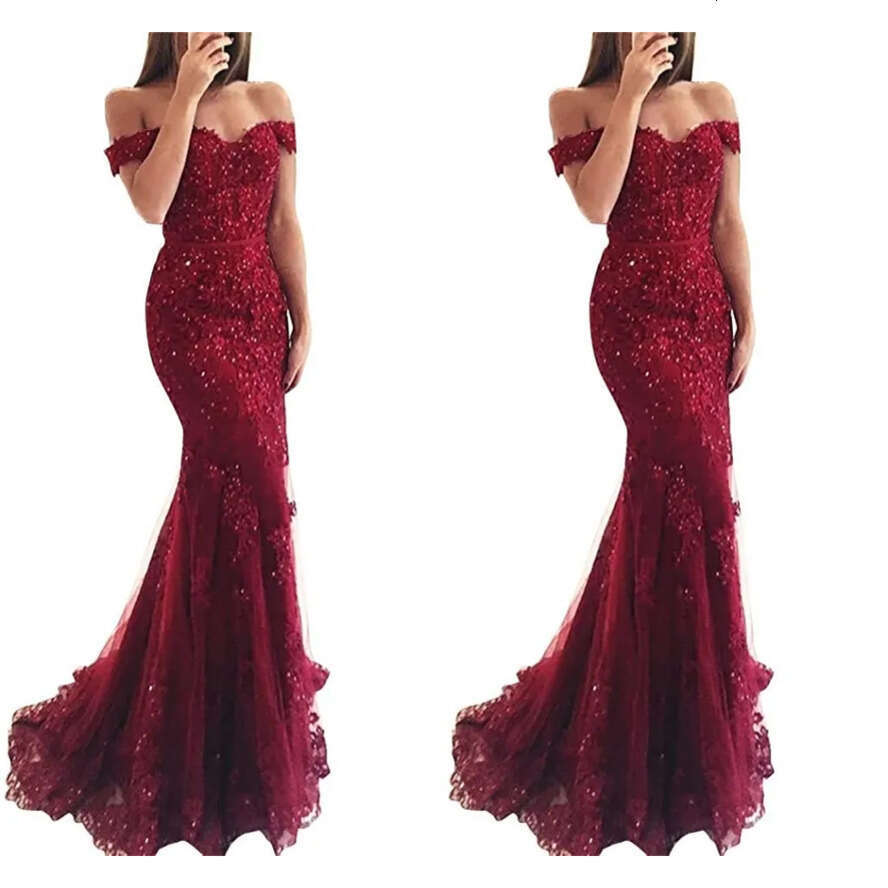 Bury Red New 2019 Royal Blue Cheap Mermaid Prom Dresses Long Off Shoulder Beads Sequined Lace Applique Evening Party Wear Formal Dress