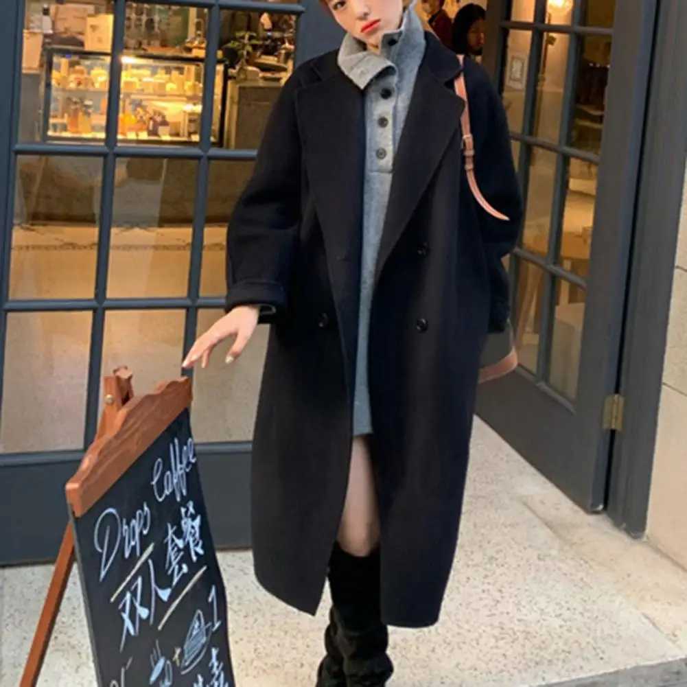 Trendy Spring Coat Casual Women Woolen Overcoat Notch Collar Turn-down Collar Spring Coat Keep WarmX241009