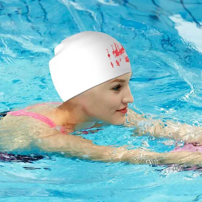 Adult swimming cap silicone unisex adult swimming cap flamingo print comfortable pool cap anti slip long hair training cap CL241009