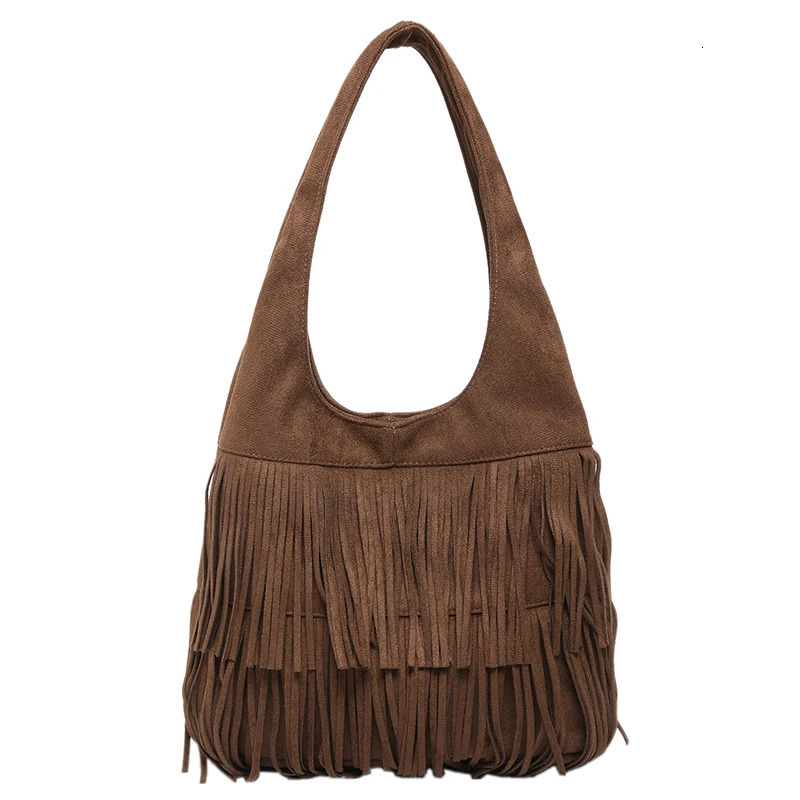 Large suede fabric tassel womens shoulder bag 2024 womens trend fashion underwear bag winter womens sweet handbag and wallet 241008