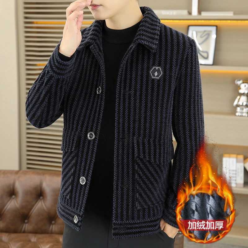 New Fleece Thickened Handsome Senior Woolen Coat Mens Autumn and Winter Lapel High-grade Coat Mens Short Jacket Clothing LX241009