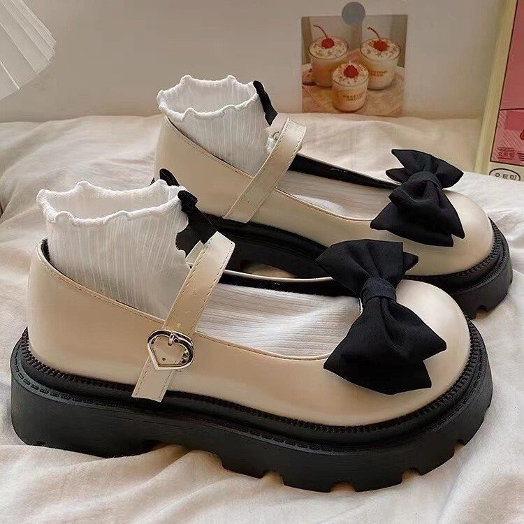 Sweet Cool Mary Jane Small Leather Shoes Women's JK Thick Sole Big Head Shoes 2024 Summer Spring Bow Soft Girl Single Shoes
