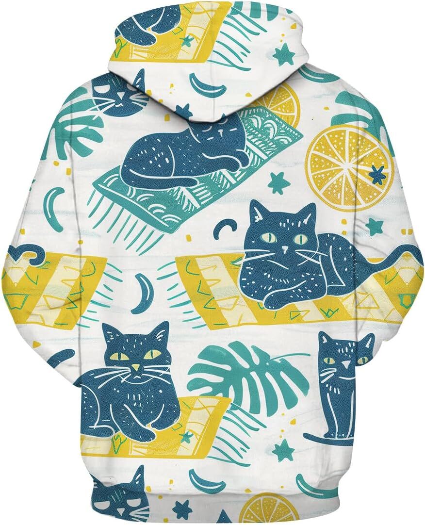 Hoodie for Mens Womens Mens Cat Hoodies 3D Print Graphic Hooded Funny Cat Sweatshirt Casual Long Sleeve Pockets Pullover Graphic Hoodies sweatshirt