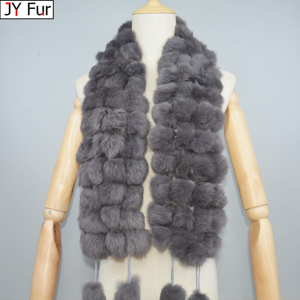 2024 Winter Women Genuine Real Rex Rabbit Fur Balls Scarves Russian Cute Female Fashion Warm Fur Scarf Colourful
