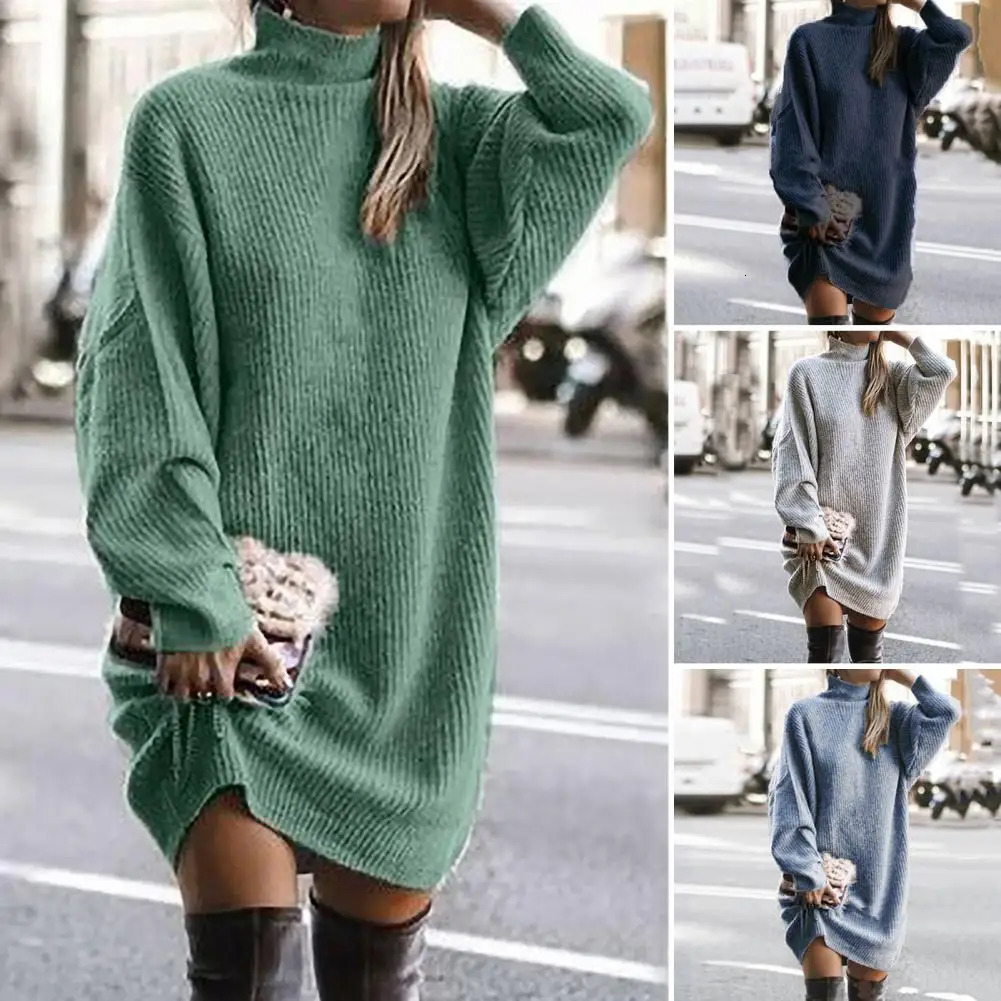 knee length womens winter knitted solid color floral knit dress plus size breathable streetwear 241007