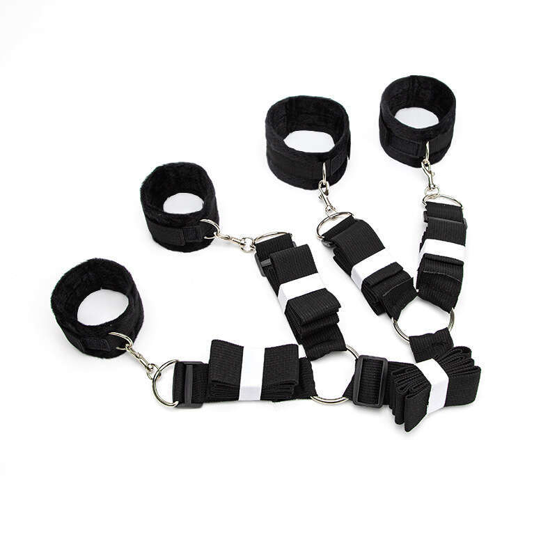 Sexy SM props, black four corner bed straps, SM binding, hand and foot handcuffs, torture equipment, alternative adult products