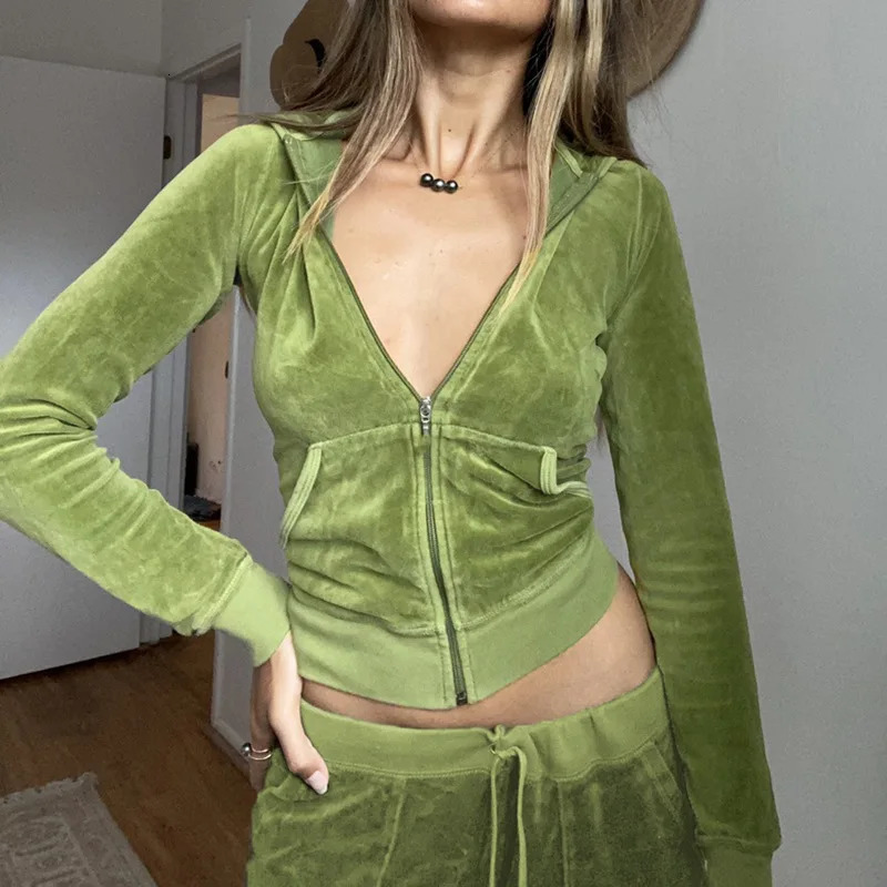 Velvet autumn womens track and field clothing loose hooded jacket wide leg pants jogging casual fitness sportswear 241007